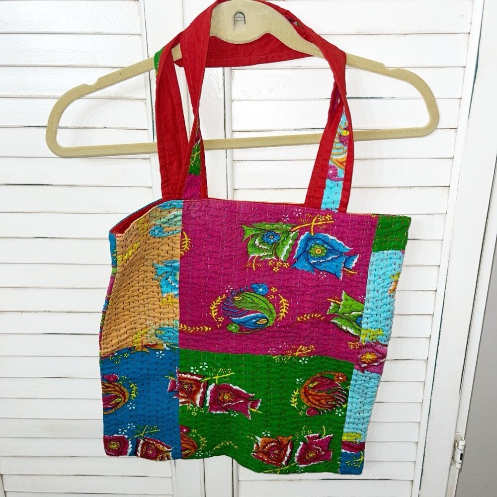 Upcycled sari/saree patchwork tote bag made by women artisans in India NWOT